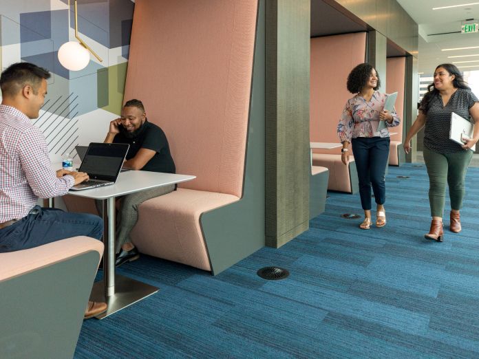 Employees inside Dominion Energy headquarters building